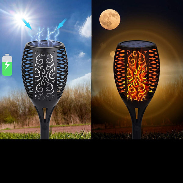 33/96 LED Solar Stainless Steel Torch Lamp For Yard Garden Pathway Doorway Courtyard