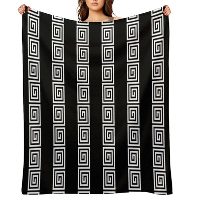 Greek Key Stripes Black & White Sustainable Throw Blanket