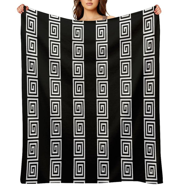 Greek Key Stripes Black & White Sustainable Throw Blanket