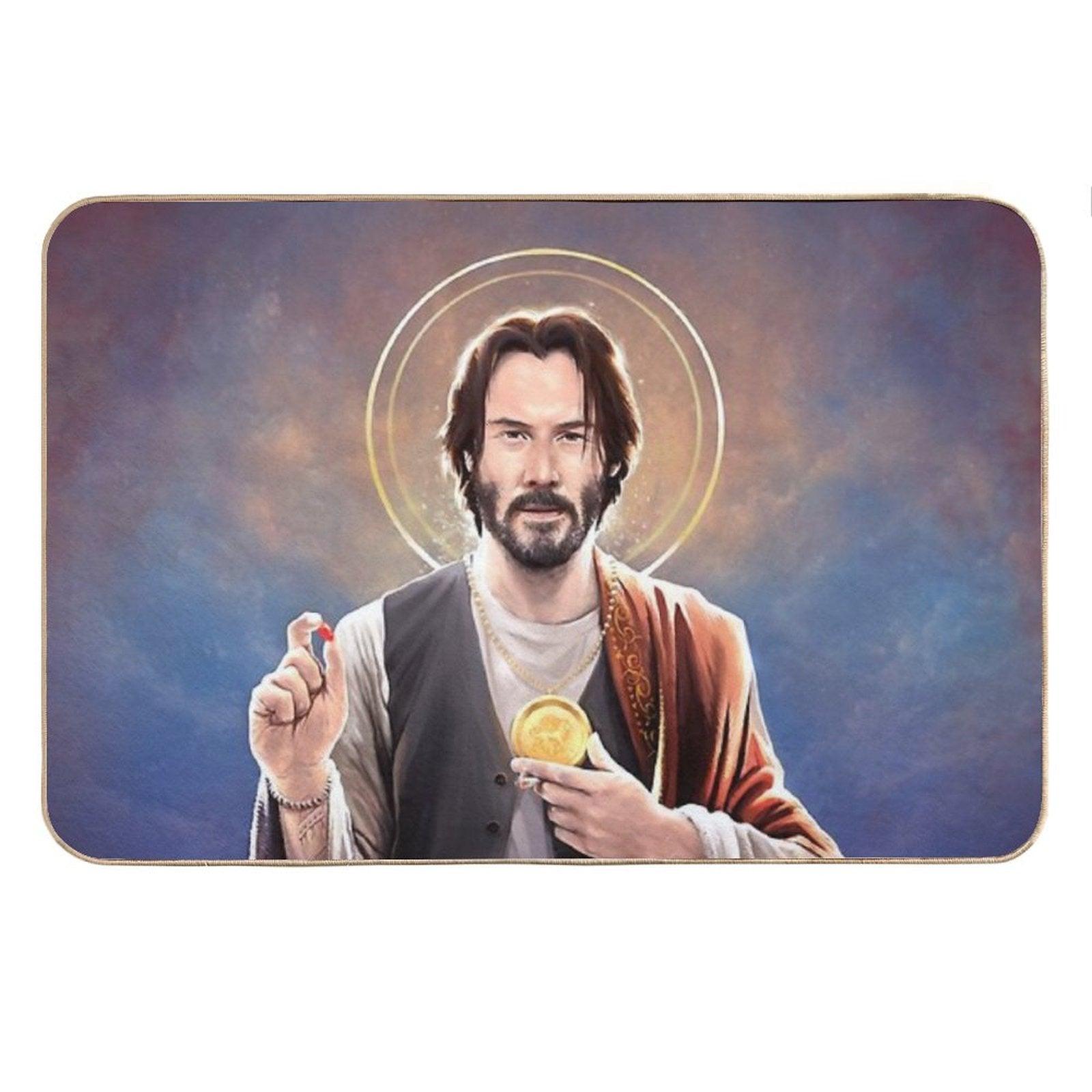 Keanu Reeves, Saint Keanu of Reeves, Keanu Reeves Original Religious Painting Bath Mat