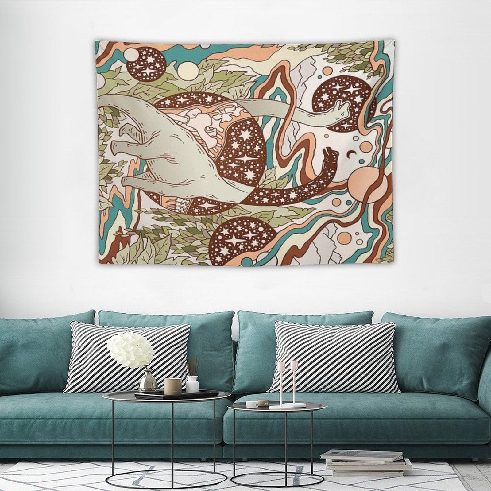 Jurassic Portal  Retro Rainbow Palette  Dinosaur Science Fiction Art Tapestry