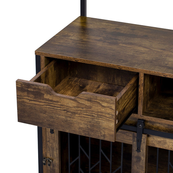 Furniture Style 2 in 1 PET FRIENDLY Dog Crate Composite Desk Hutch in Rustic Brown MDF and Steel