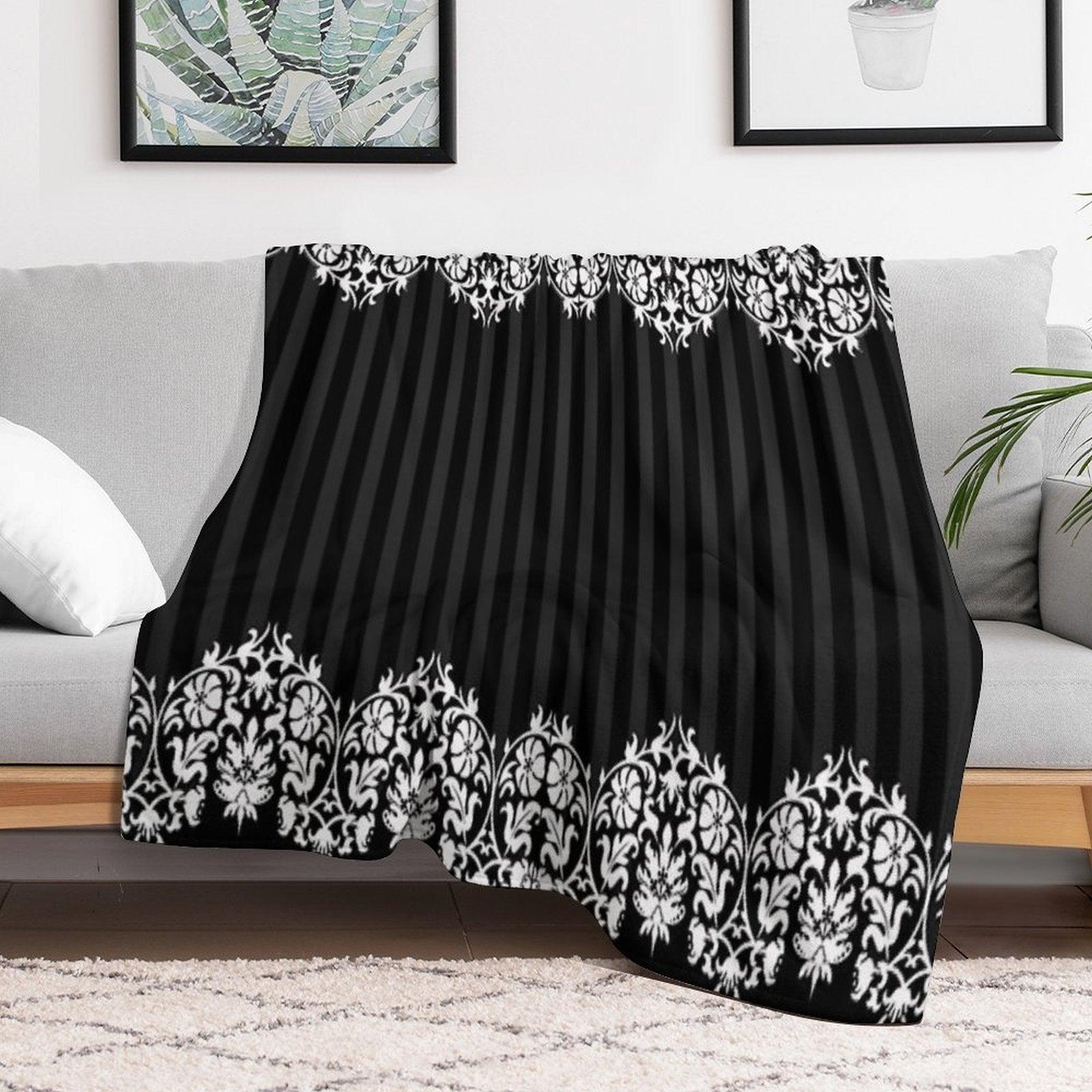 Black And White Damask Pattern Throw Blanket
