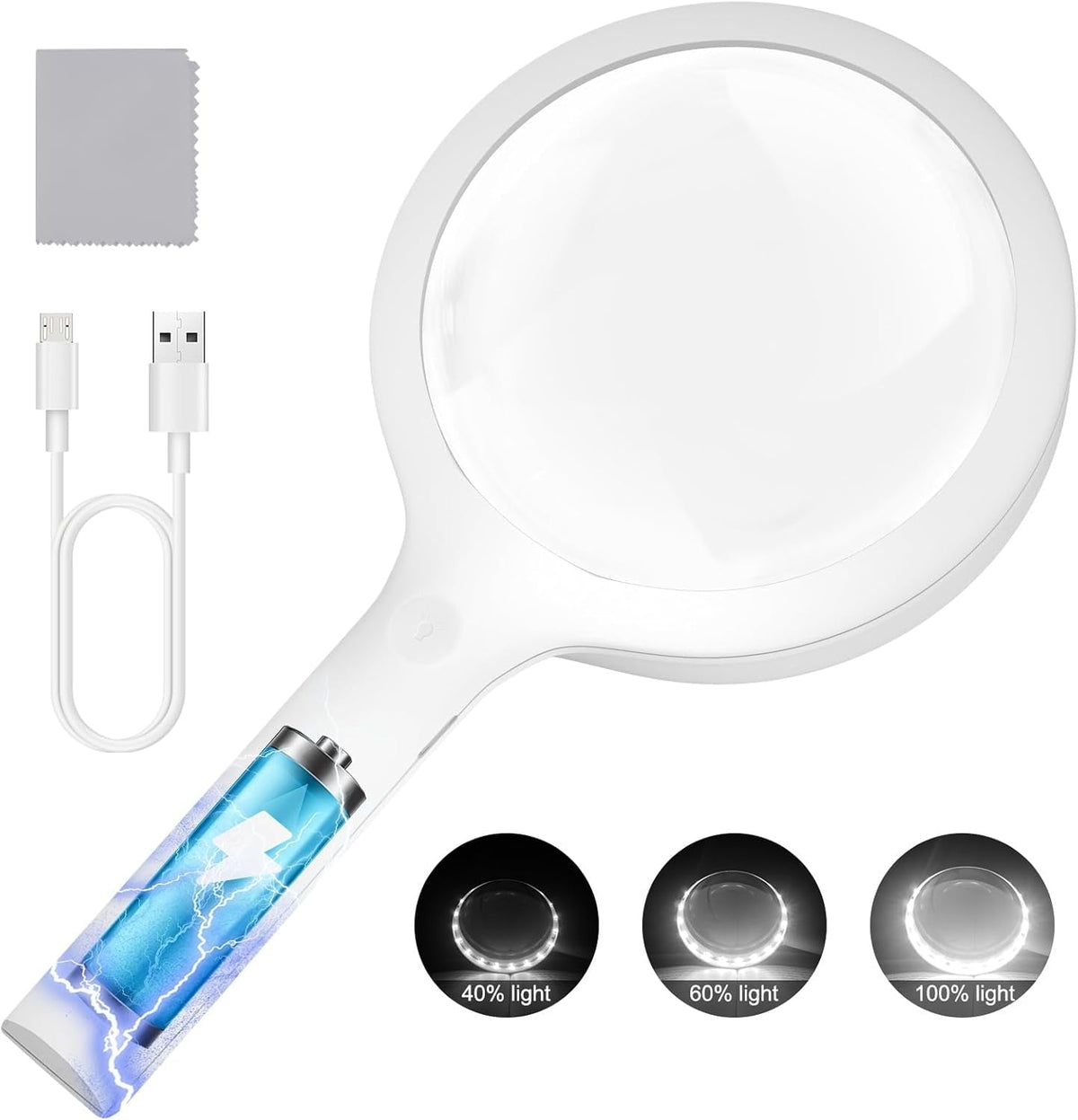 30X LED Magnifying Glass with Light | Large Handheld Magnifier for Reading & Inspection