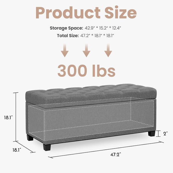 47.2 Inch Storage Ottoman Bench Light Grey Upgraded