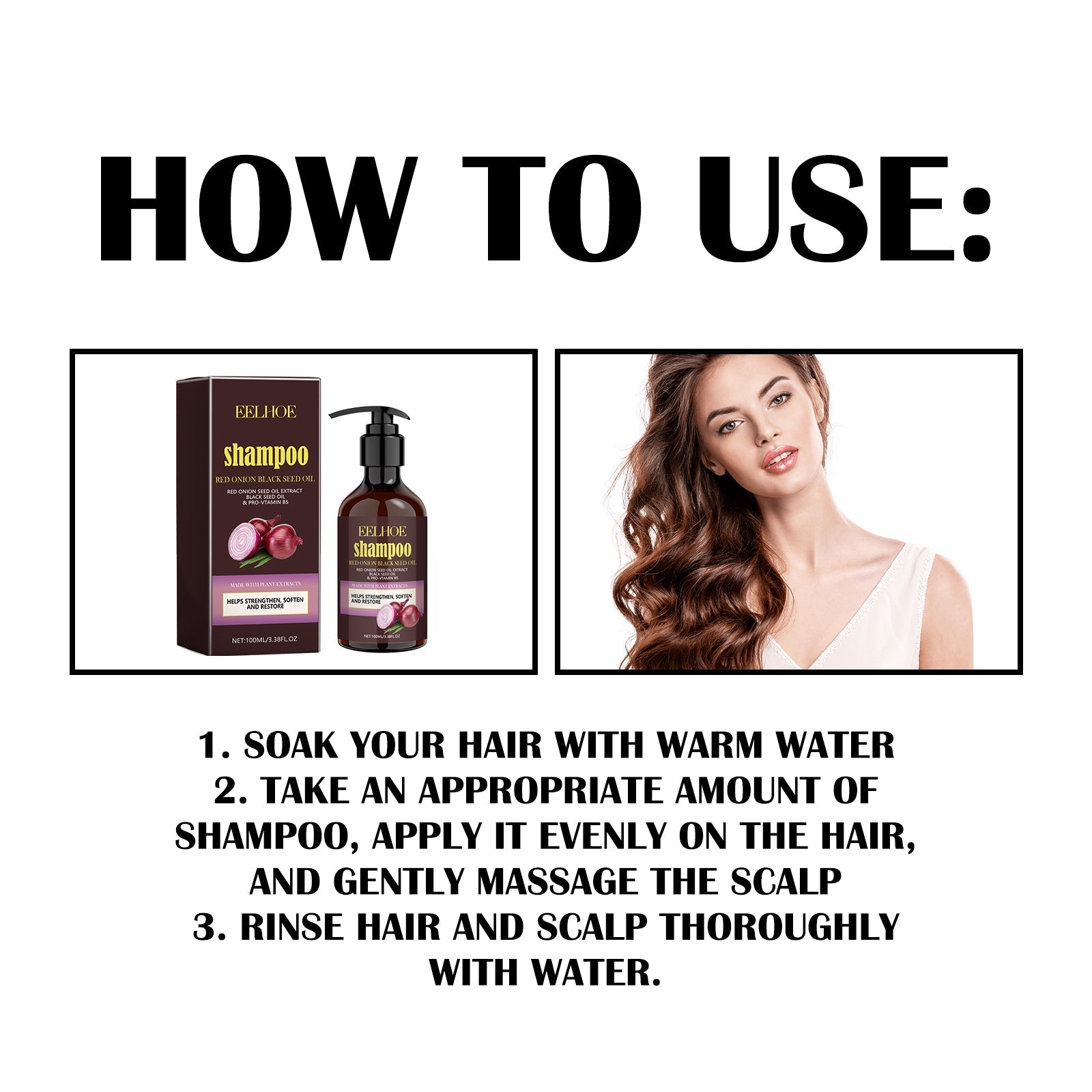 Red Onion Black Seed Oil Shampoo, Clean Scalp Easy Anti-Dandruff Smooth Hair Oil Control Shampoo