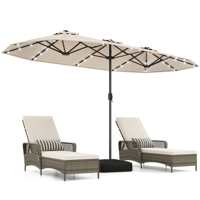 13FT Double-sided Patio Umbrella with Solar Lights for Garden Pool Backyard-Beige