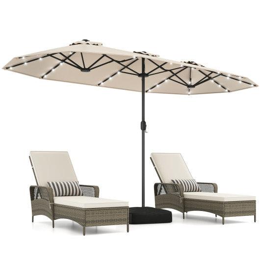 13FT Double-sided Patio Umbrella with Solar Lights for Garden Pool Backyard-Beige
