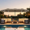 13FT Double-sided Patio Umbrella with Solar Lights for Garden Pool Backyard-Coffee