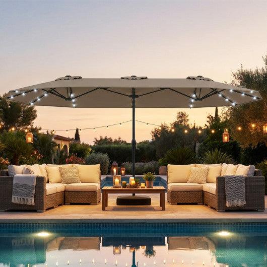 13FT Double-sided Patio Umbrella with Solar Lights for Garden Pool Backyard-Coffee