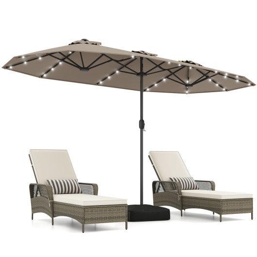 13FT Double-sided Patio Umbrella with Solar Lights for Garden Pool Backyard-Coffee