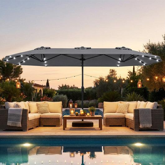 13FT Double-sided Patio Umbrella with Solar Lights for Garden Pool Backyard-Gray