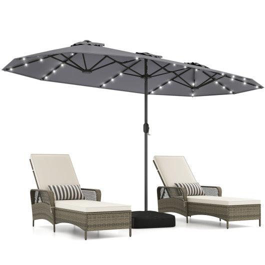 13FT Double-sided Patio Umbrella with Solar Lights for Garden Pool Backyard-Gray