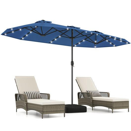 13FT Double-sided Patio Umbrella with Solar Lights for Garden Pool Backyard-Navy
