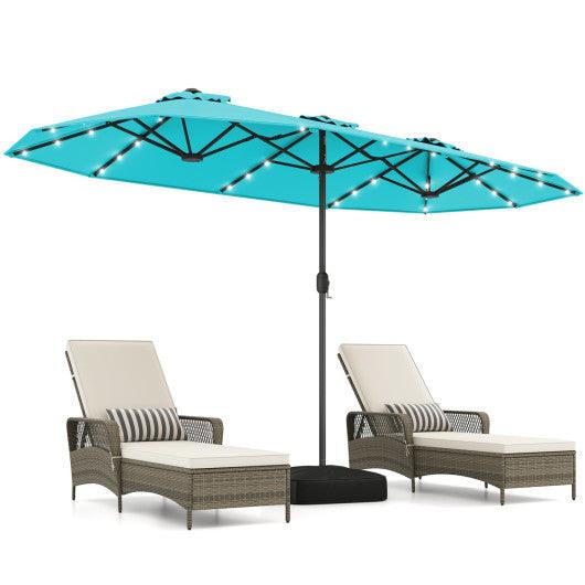 13FT Double-sided Patio Umbrella with Solar Lights for Garden Pool Backyard-Turquoise