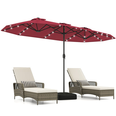 13FT Double-sided Patio Umbrella with Solar Lights for Garden Pool Backyard-Red