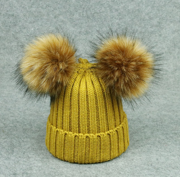 Modern Trend Children's Winter Toddler Baby Kids hat Cap With Two Double Pompom Ears Funny Hat