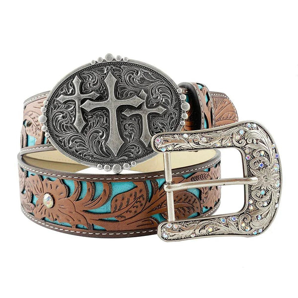 TOPACC Western Turquoise Belts - Three Cross Belt Buckle Copper/Bronze - Gifts for You 'n Me