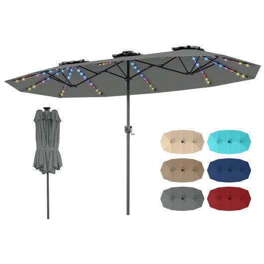 13 FT Double-Sided Patio Umbrella with Color-Changing Flowing Solar LED Lights-Gray