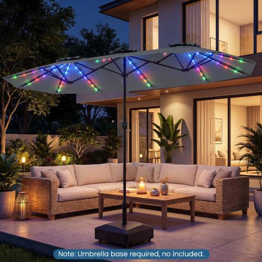 13 FT Double-Sided Patio Umbrella with Color-Changing Flowing Solar LED Lights-Gray