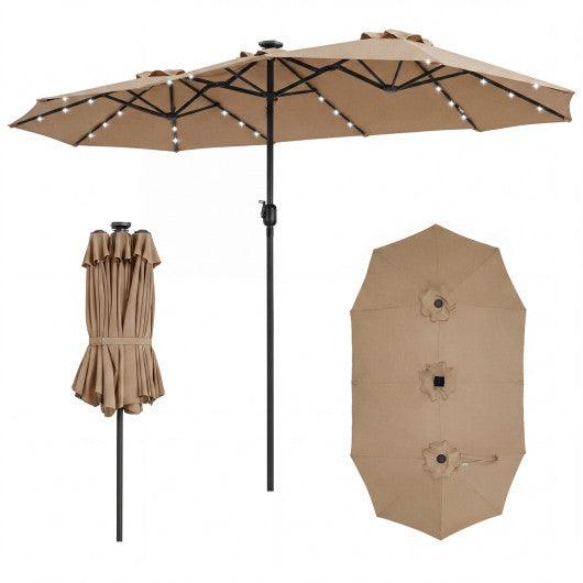 13 FT Double-Sided Patio Umbrella Large Rectangle Market Umbrella with 36 LED Lights-Tan