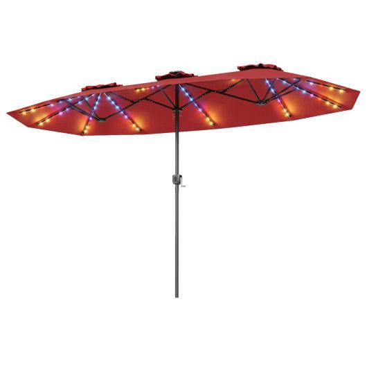 13 FT Double-Sided Patio Umbrella with Color-Changing Flowing Solar LED Lights-Red