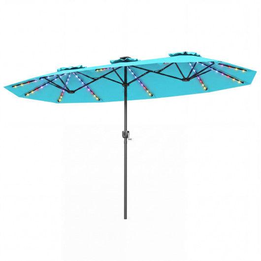 13 FT Double-Sided Patio Umbrella with Color-Changing Flowing Solar LED Lights-Turquoise