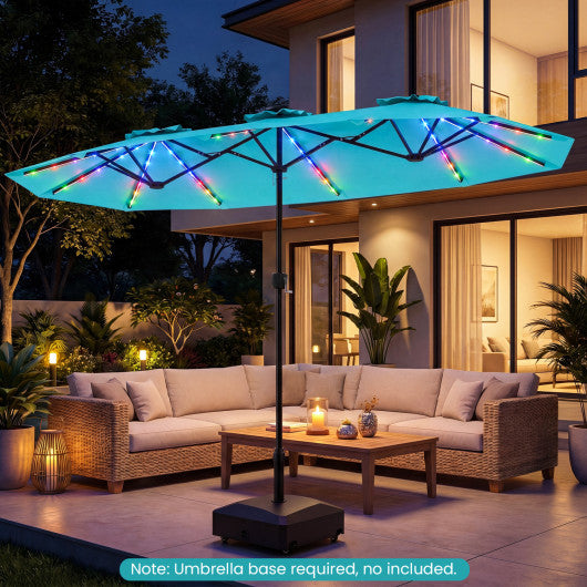 13 FT Double-Sided Patio Umbrella with Color-Changing Flowing Solar LED Lights-Turquoise