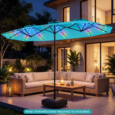 13 FT Double-Sided Patio Umbrella with Color-Changing Flowing Solar LED Lights-Turquoise