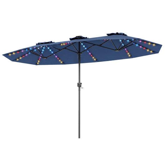 13 FT Double-Sided Patio Umbrella with Color-Changing Flowing Solar LED Lights-Navy