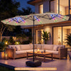 13 FT Double-Sided Patio Umbrella with Color-Changing Flowing Solar LED Lights-Beige