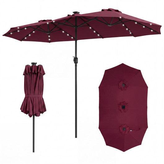 13 FT Double-Sided Patio Umbrella Large Rectangle Market Umbrella with 36 LED Lights-Wine