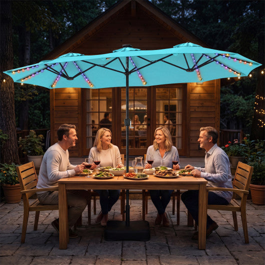 13 FT Double-Sided Patio Umbrella with 108 LED Lights and Base Included-Turquoise