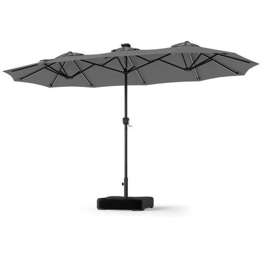 13 FT Double-Sided Patio Umbrella with 108 LED Lights and Base Included-Gray