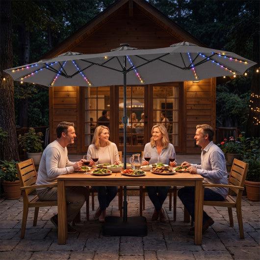 13 FT Double-Sided Patio Umbrella with 108 LED Lights and Base Included-Gray