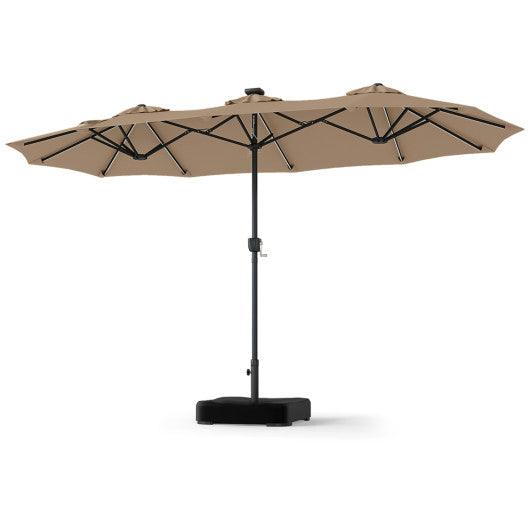 13 FT Double-Sided Patio Umbrella with 108 LED Lights and Base Included-Tan