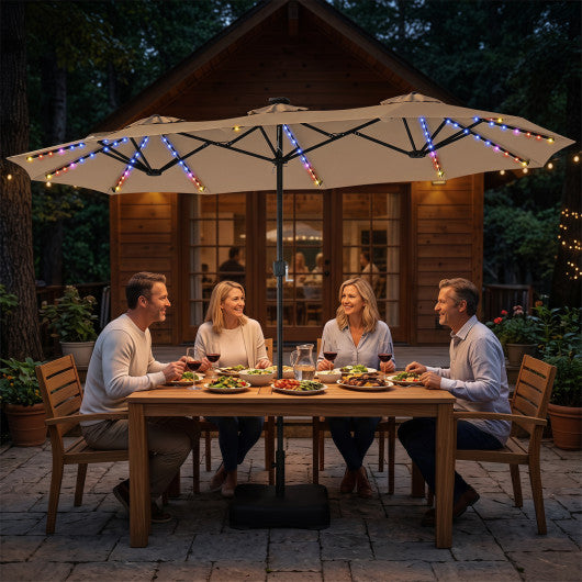 13 FT Double-Sided Patio Umbrella with 108 LED Lights and Base Included-Tan
