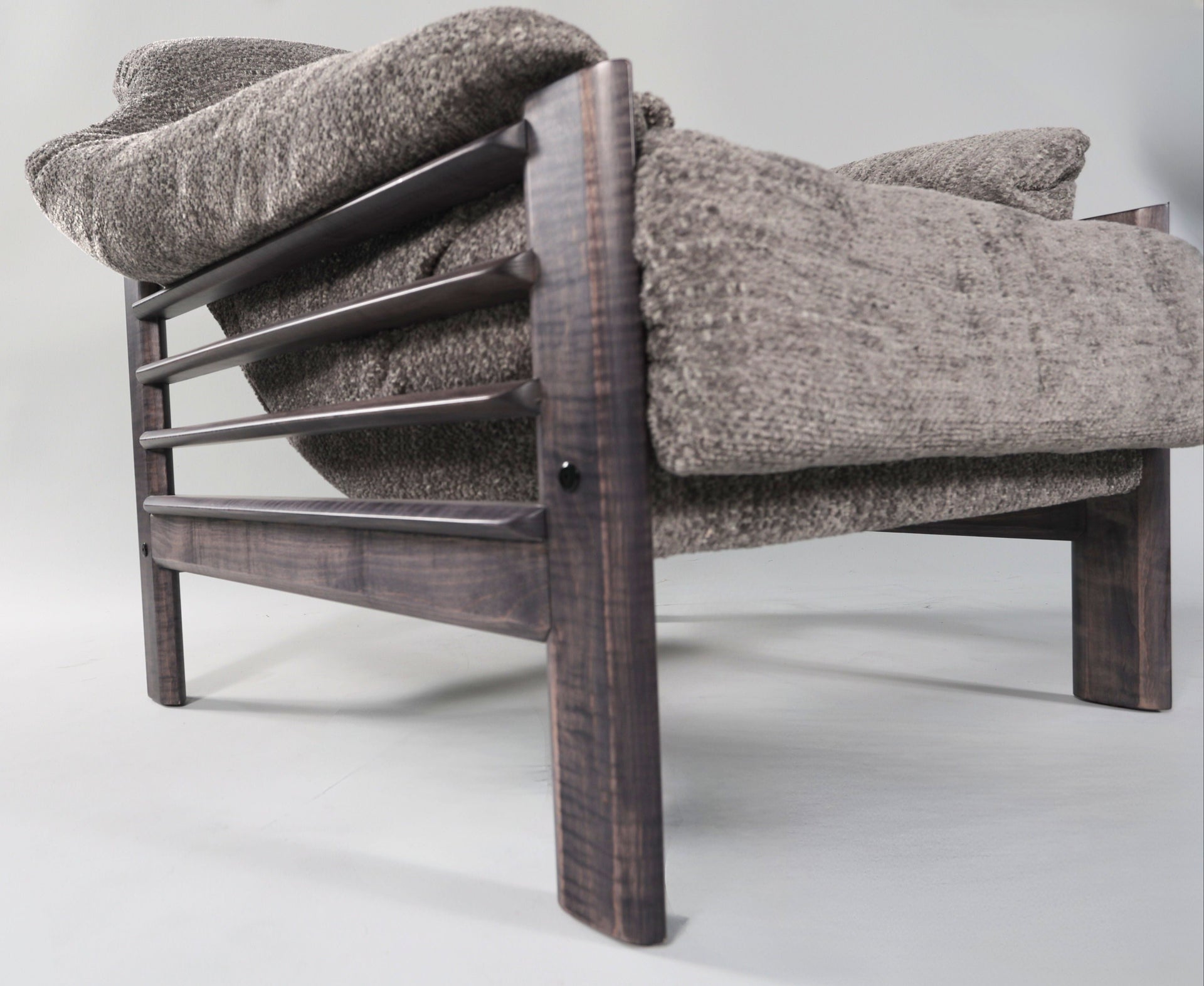 Chair & Ottoman – Taye with Tiger Maple Arms (Grey)