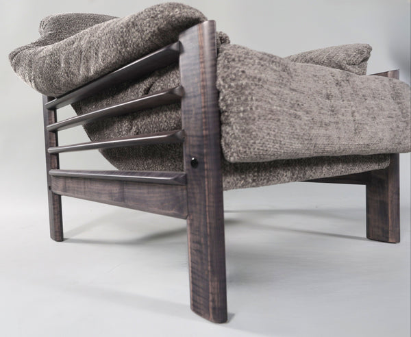 Chair & Ottoman – Taye with Tiger Maple Arms (Grey)