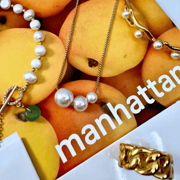 Gold Pearl Open Bangle Bracelet