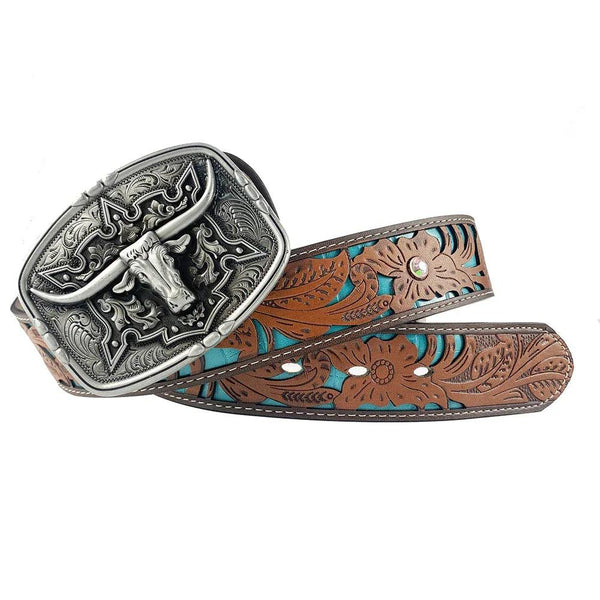 TOPACC Western Turquoise Belts - Pattern Longhorn Cow Belt Buckle Copper/Bronze - Gifts for You 'n Me