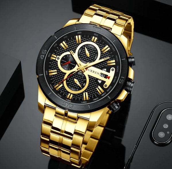Men's Waterproof  Watch With Chronometers Day View And Fluorescent Hands Unique  Luxury Design  Perfect Gift