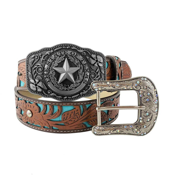 TOPACC Western Turquoise Belts - Pentagram 'The State Of Texas' Belt Buckle Copper/Bronze - Gifts for You 'n Me