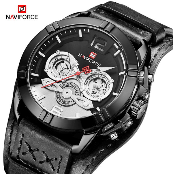 Men's Leather Waterproof Watch With Chronometers And Fluorescent Hands Excellent Design Perfect Gift