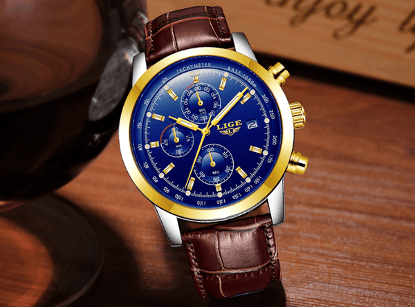 Men's  Waterproof Watch With Chronometers Date Display And Fluorescent Pointers Excellent Look Perfect Gift