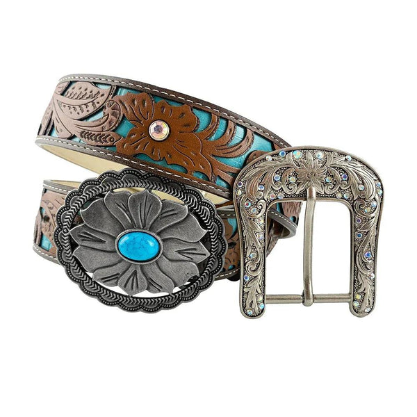 TOPACC Western Turquoise Belts - Turquoise Flower Belt Buckle Copper/Bronze - Gifts for You 'n Me
