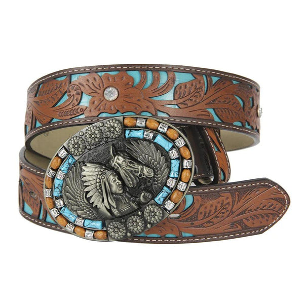 TOPACC Western Turquoise Belts - Turquoise Indians Belt Buckle Copper/Bronze - Gifts for You 'n Me