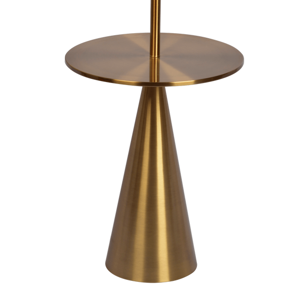 Celestial Modern Floor Lamp with Brass Accent Table and Large White Shade