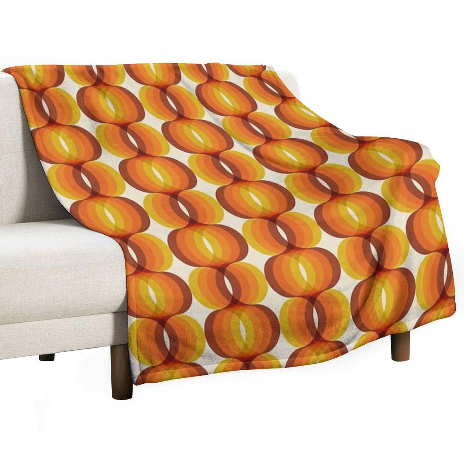 Orange, Brown, And Ivory Retro 1960s Wavy Pattern Throw Blanket