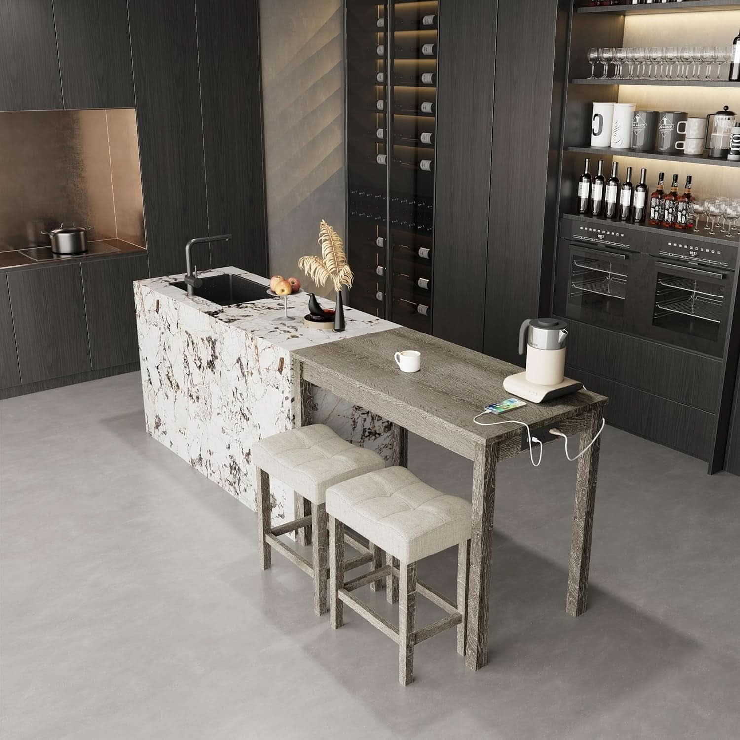Sophisticated Walnut Finish Counter Height Bar Table